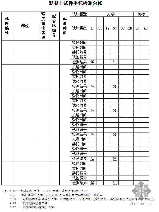 检测取样送检见证人备案书资料下载-建筑工程检测试验管理用表（2010年 空白）