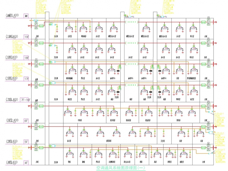 [浙江]高层医疗综合楼空调通风防排烟系统（大院出品净化空调）-空调通风系统图原理图(一）