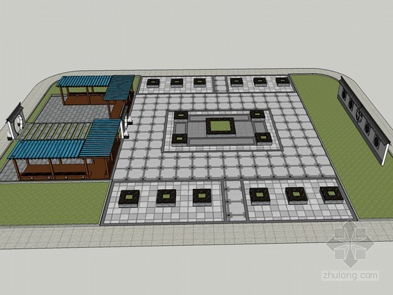 城市绿地小游园su资料下载-小广场SketchUp模型下载