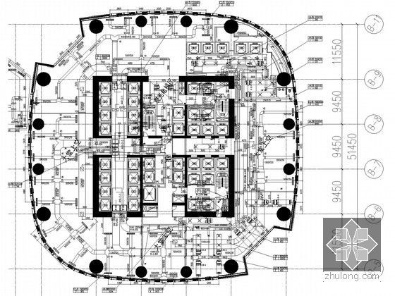 [武汉]地标大楼暖通及动力全套设计施工图207张(438米，88层，含审图意见)-塔楼暖通风管平面图