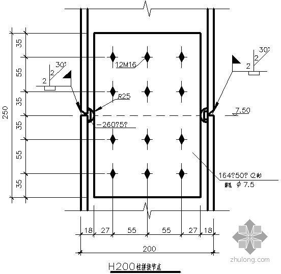 钢柱拼接节点资料下载-某H200柱拼接节点构造详图