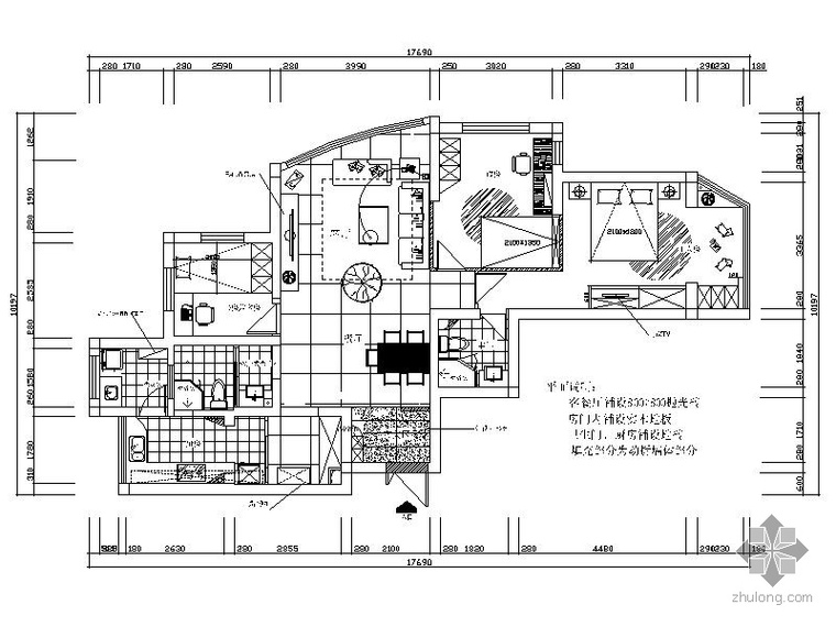 客厅兼书房装修图资料下载-[宁波]现代简约三居室装修施工图