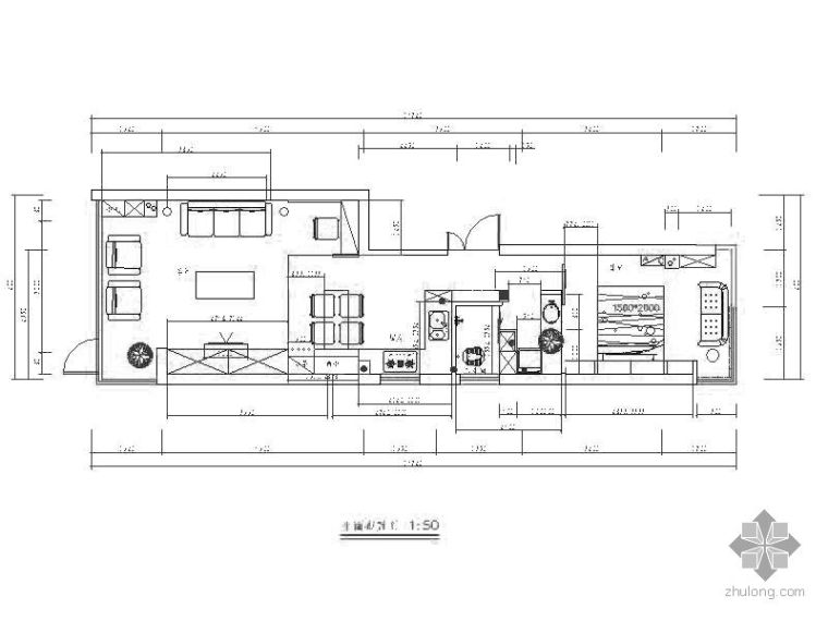 一室一厅一卫住宅户型资料下载-现代一室一厅平面图