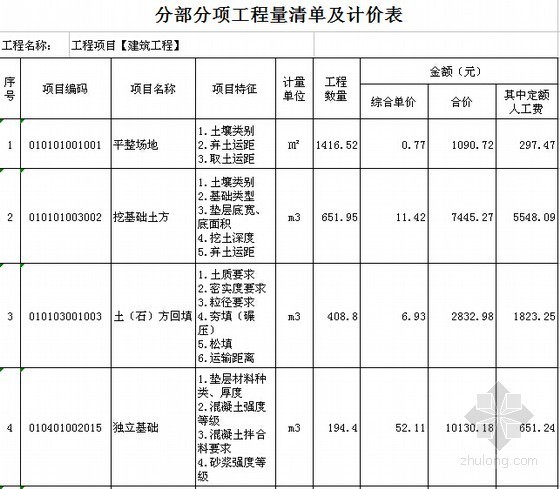 [四川]4层框架结构教学楼建筑及装饰工程预算书(详细工程量计算图纸)-工程量清单计价表 