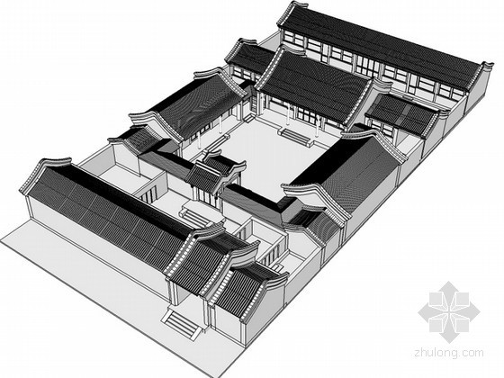 古典中式四合院3d模型资料下载-典型四合院
