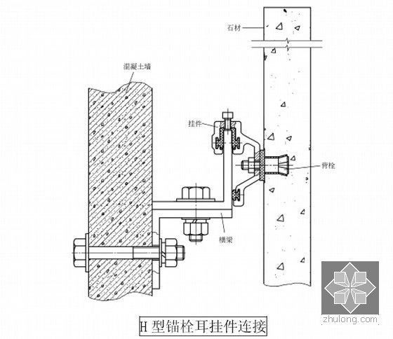 [天津]框架架构办公楼工程外檐幕墙工程施工组织设计（附  施工进度计划）-锚栓耳挂件连接