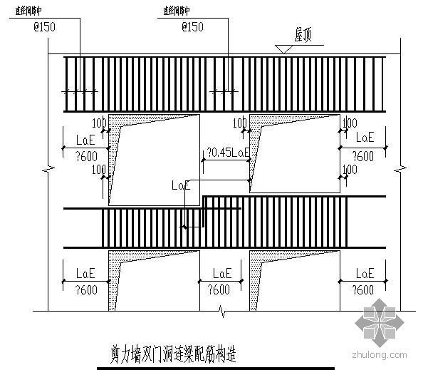 某剪力墙双门洞连梁配筋节点构造详图