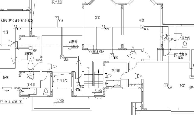 某别墅电气设计施工图-火灾报警及联动平面