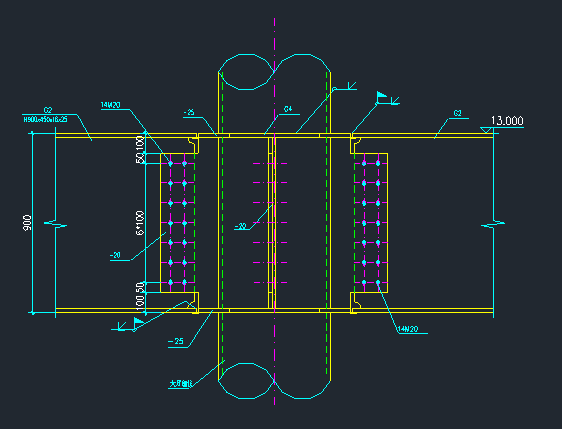 钢管混凝土节点图纸资料下载-H型钢与钢管连接节点图