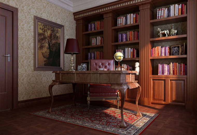 欧式家具3d资料下载-欧式书房3D模型下载