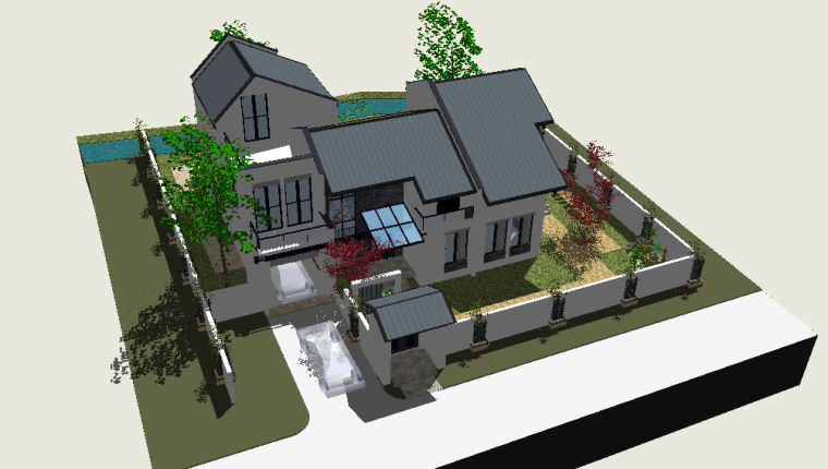 中式庭院效果资料下载-​现代中式庭院景观设计模型下载