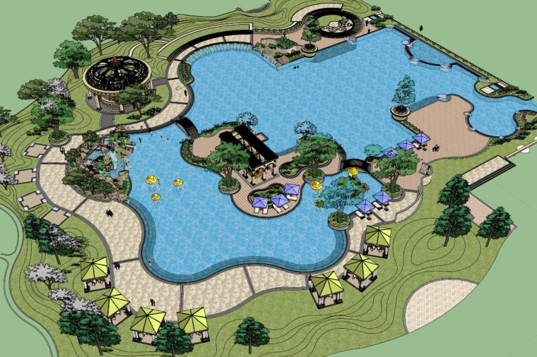 su假山设计资料下载-欧式室外游泳池景观SU模型