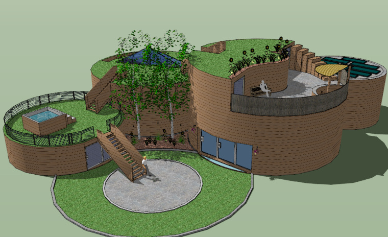 特色别墅庭院景观资料下载-圆形庭院景观特色设计模型