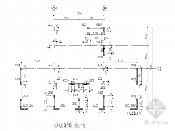 18层剪力墙住宅结构施工图(素混凝土刚性复合地基)-电梯机房剪力墙、暗柱平面