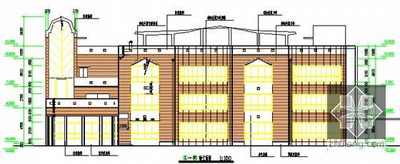 [附图纸]办公楼土建工程量计算及预算实例（2套）-轴立面图