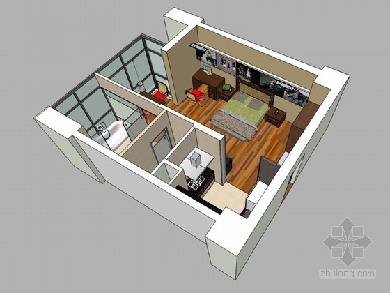 单身公寓建筑总户型图资料下载-单身公寓SketchUp模型下载
