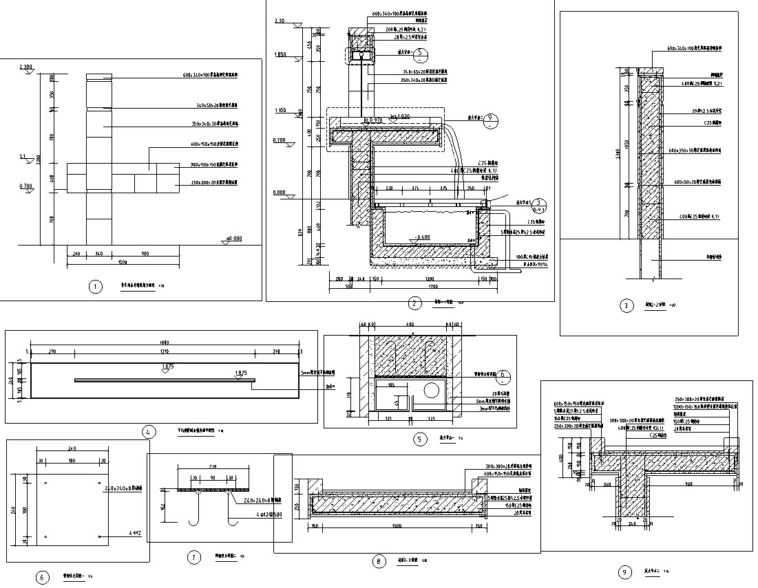 停车场水景墙景观节点施工图