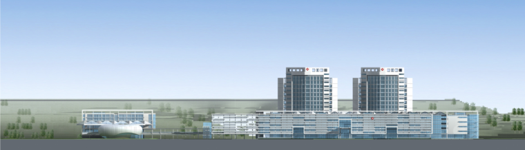 [深圳]高层现代简洁流动感综合性医院建筑设计方案文本-高层现代简洁流动感综合性医院建筑立面图
