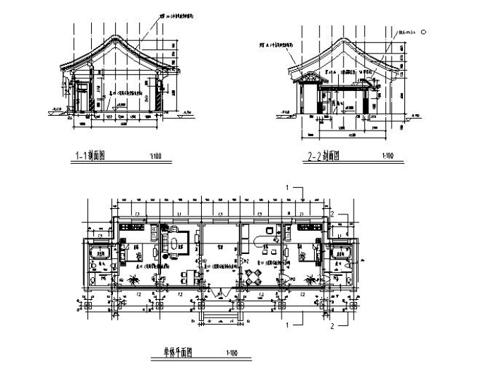 某王府平面及古建筑CAD图纸-景观剖面图