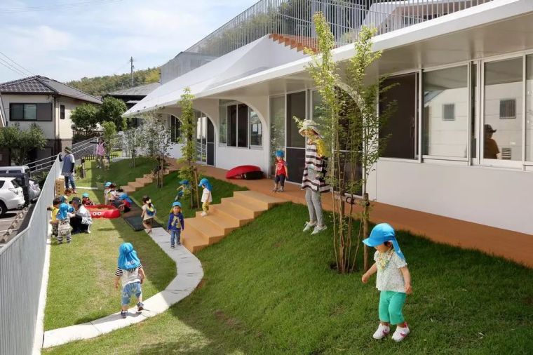 幼儿园装修理念资料下载-日本“斜坡地形”的幼儿园，创造了各种自然形状的空间。
