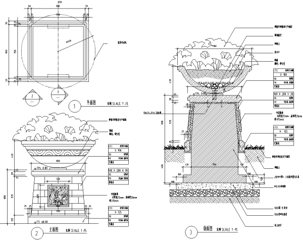 园林景观小品花钵花坛CAD施工图86张-特色花钵景观设计详图