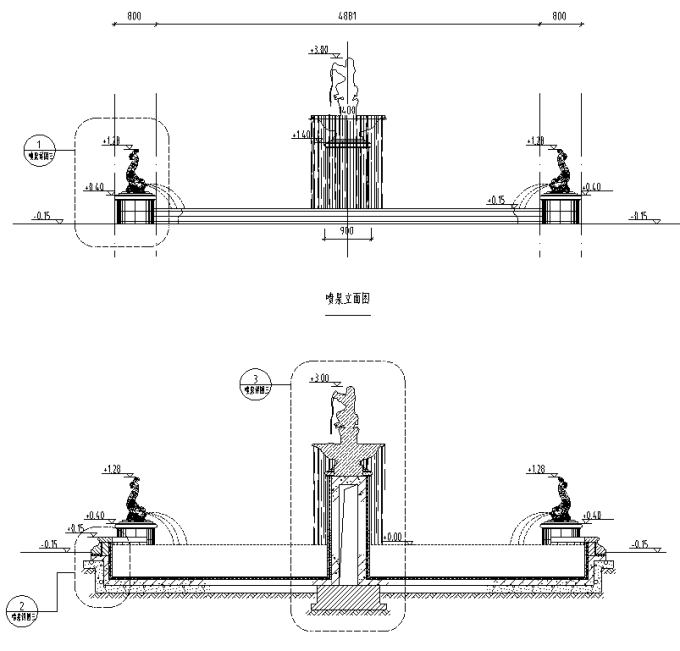 [湖南]三湘商业文化步行街区景观设计施工图-喷泉设计详图
