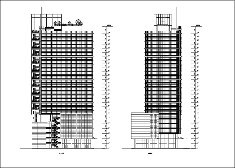 10套宾馆酒店建筑方案初设图CAD-现代高层酒店建筑设计立面图