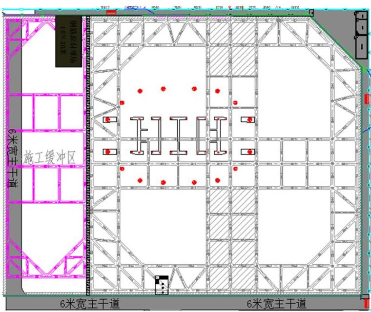 [天津]超高层双子塔项目地下室施工组织设计（79页）-B塔钢柱平面布置