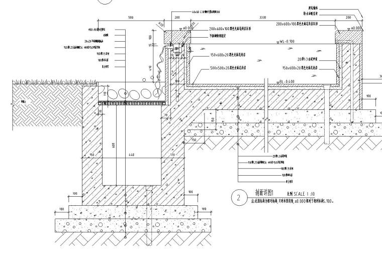 ​特色跌水水景设计详图——知名景观公司景观-剖面详图