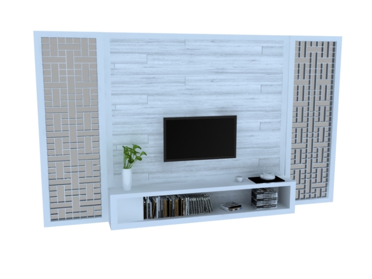 3d背景电视背景墙资料下载-现代中式电视墙3D模型下载