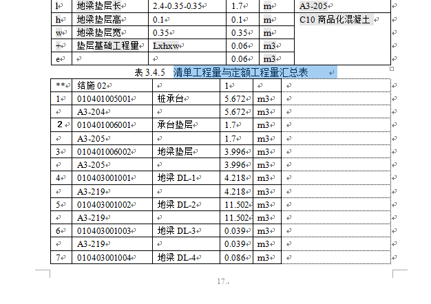 工程造价入门-手工算量手写格式学习手册基础-清单工程量与定额工程量汇总表