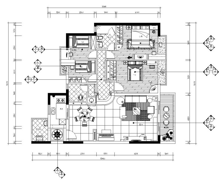 135住宅施工图资料下载-简欧风紧凑型四居室施工图设计（附效果图）