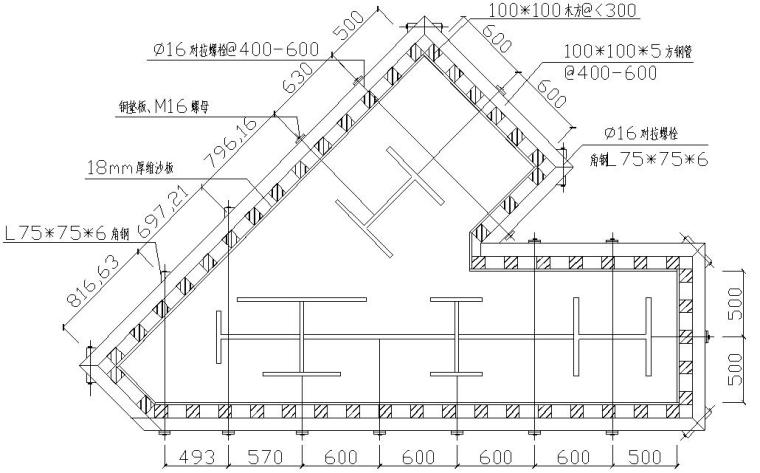 [江苏]饭店扩建工程地下室钢骨柱模板专项施工方案-KZ1异形钢骨柱配模示意图