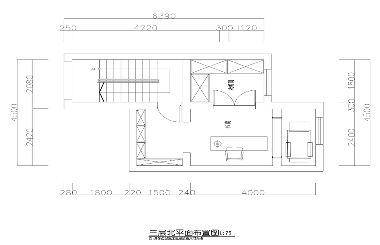 [上海]某美式田园风格别墅装修施工图-三层平面布置图