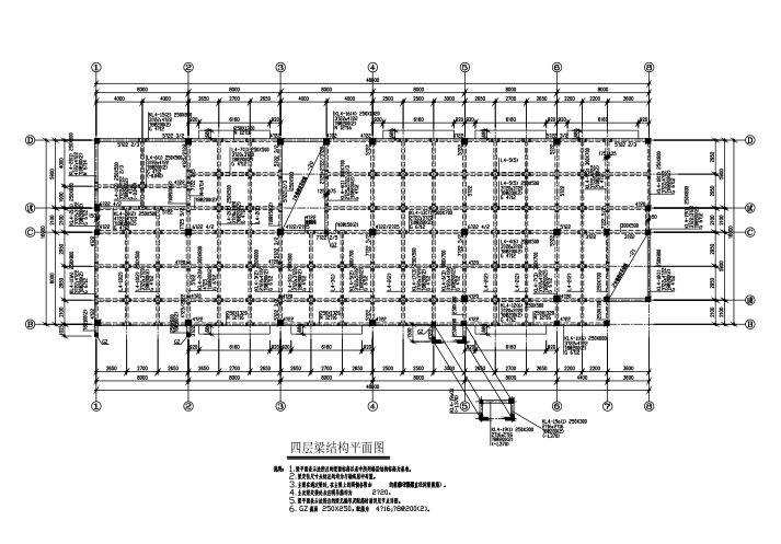 [浙江]五层框架结构办公楼结构施工图（CAD、20张）-屋面梁配筋图