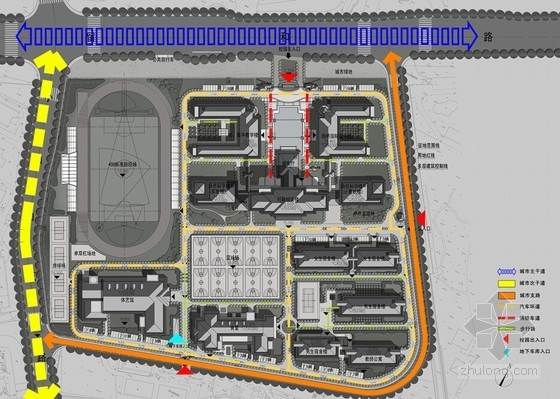 [浙江]新古典主义风格中学校区规划设计方案文本-校园规划分析图