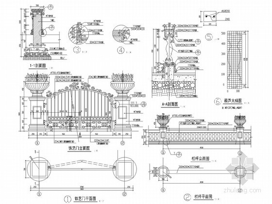 景观围墙做法资料下载-景观铁艺门施工做法详图