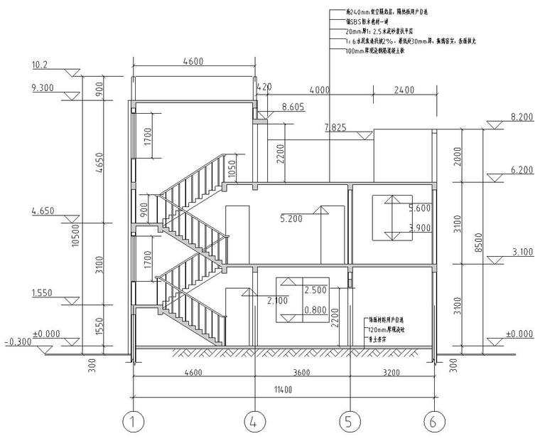 [广东]现代风格砖混结构住宅楼别墅建筑施工图设计-楼梯剖面图