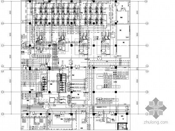 [浙江]高层医院建空调通风及防排烟系统设计施工图（全直流新风系统 风冷热泵）-制冷机房管道布置平面图