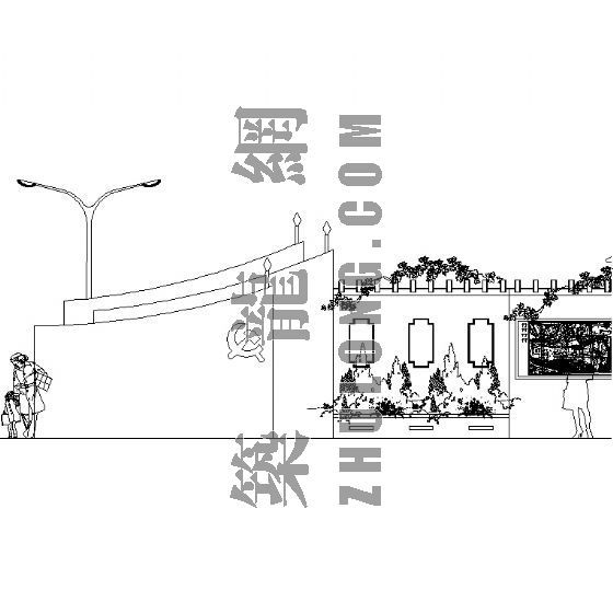 中式公园入口景观设计资料下载-某公园次入口景观设计图
