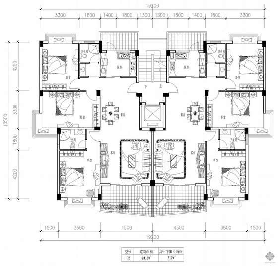 板式一梯两户高层户型图资料下载-板式高层一梯两户户型图(125/125)