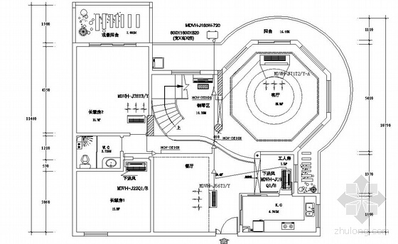别墅中央空调施工图纸资料下载-某别墅中央空调平面图