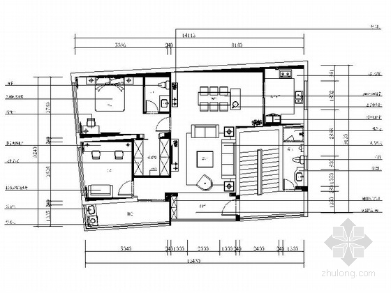 两室两厅两卫平面图资料下载-[福建]自建房区现代简约风格两室两厅装修施工图（含软装方案）