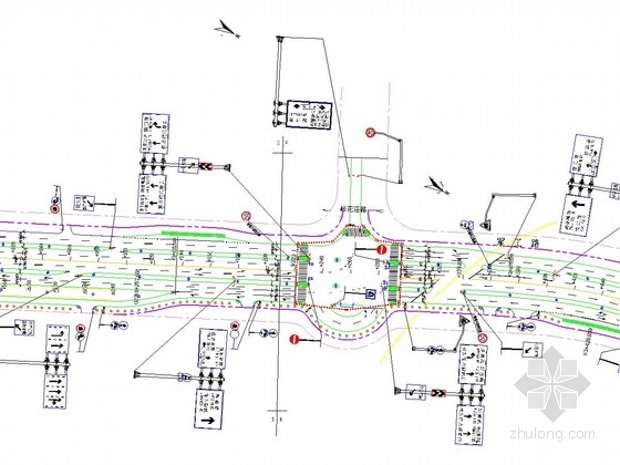5m城市道路横断面设计图资料下载-城市道路地面标志标线平面设计图