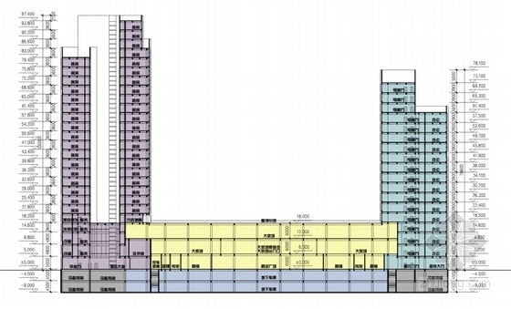 [江苏]高层半弧形信息传媒大厦建筑方案文本-高层半弧形信息传媒大厦建筑剖面图