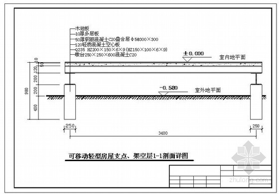 支点资料下载-某可移动轻型房屋支点、架空层节点构造详图