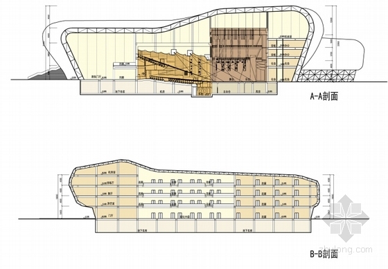 [浙江]现代风格文化中心规划设计方案文本（图书馆、博物馆、文化综合体）-现代风格文化中心剖面图