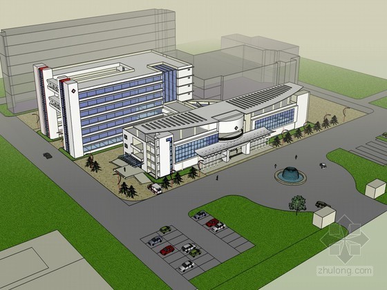 中心医院建筑设计方案文资料下载-现代中心医院SketchUp模型下载