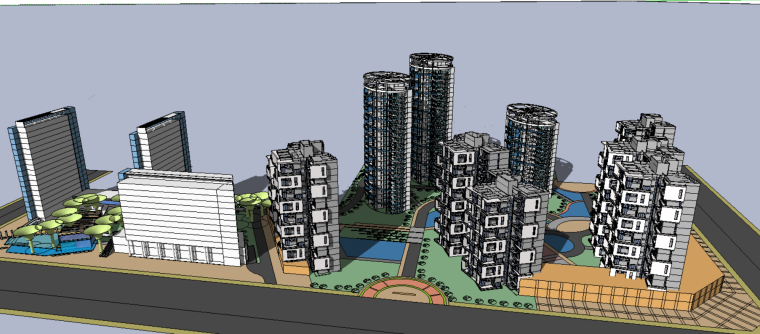 住宅小区设计方案su资料下载-居住小区建筑设计方案（su模型）