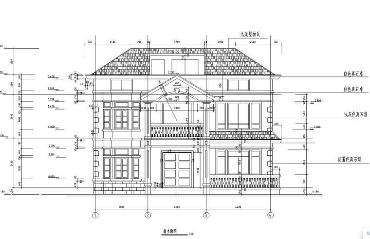 现代风格二层半独栋别墅建筑施工图设计-南立面图